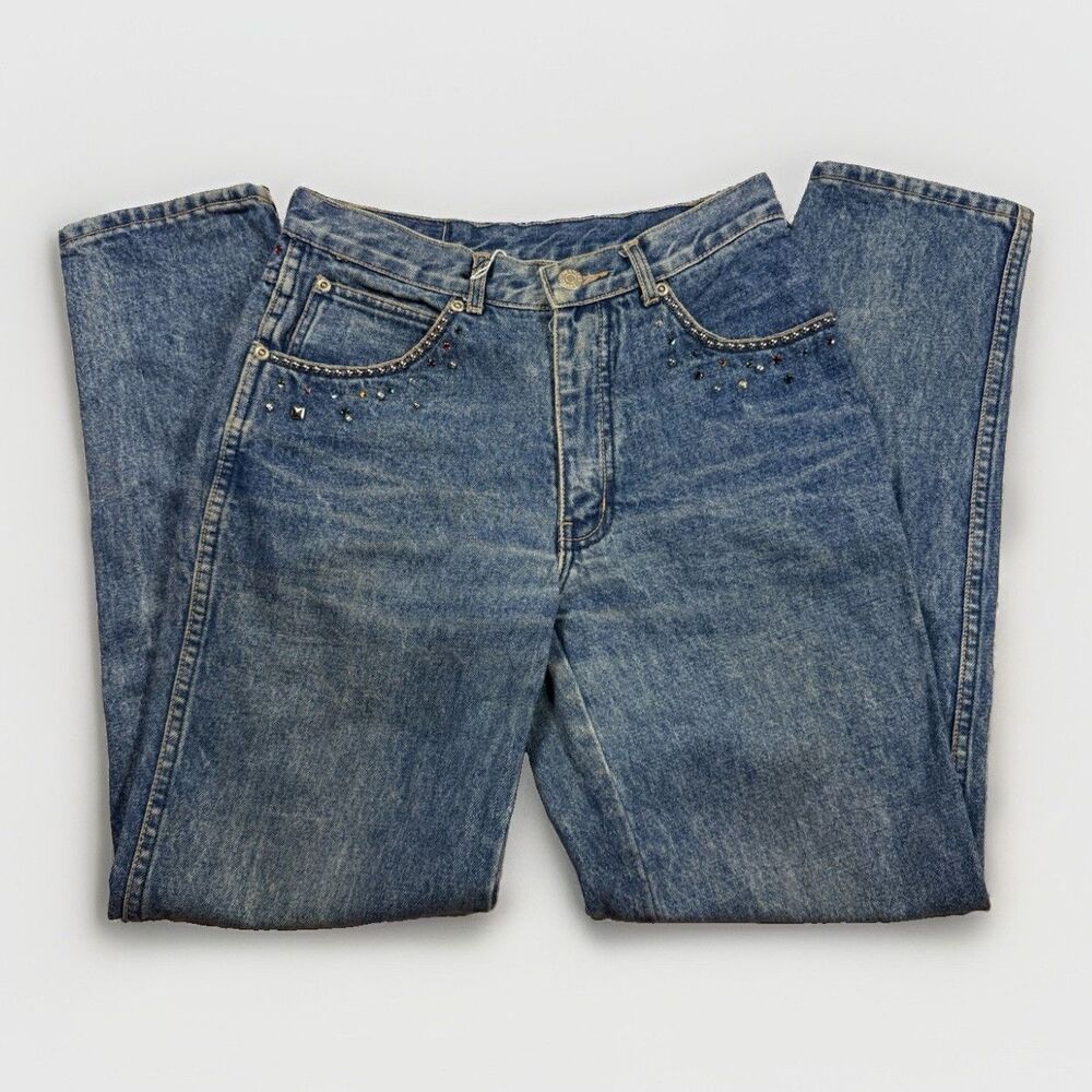 Vintage Y2K Jeanjer Women's 7/8 Straight Jeans Blue Denim Studded Rhinestone‎